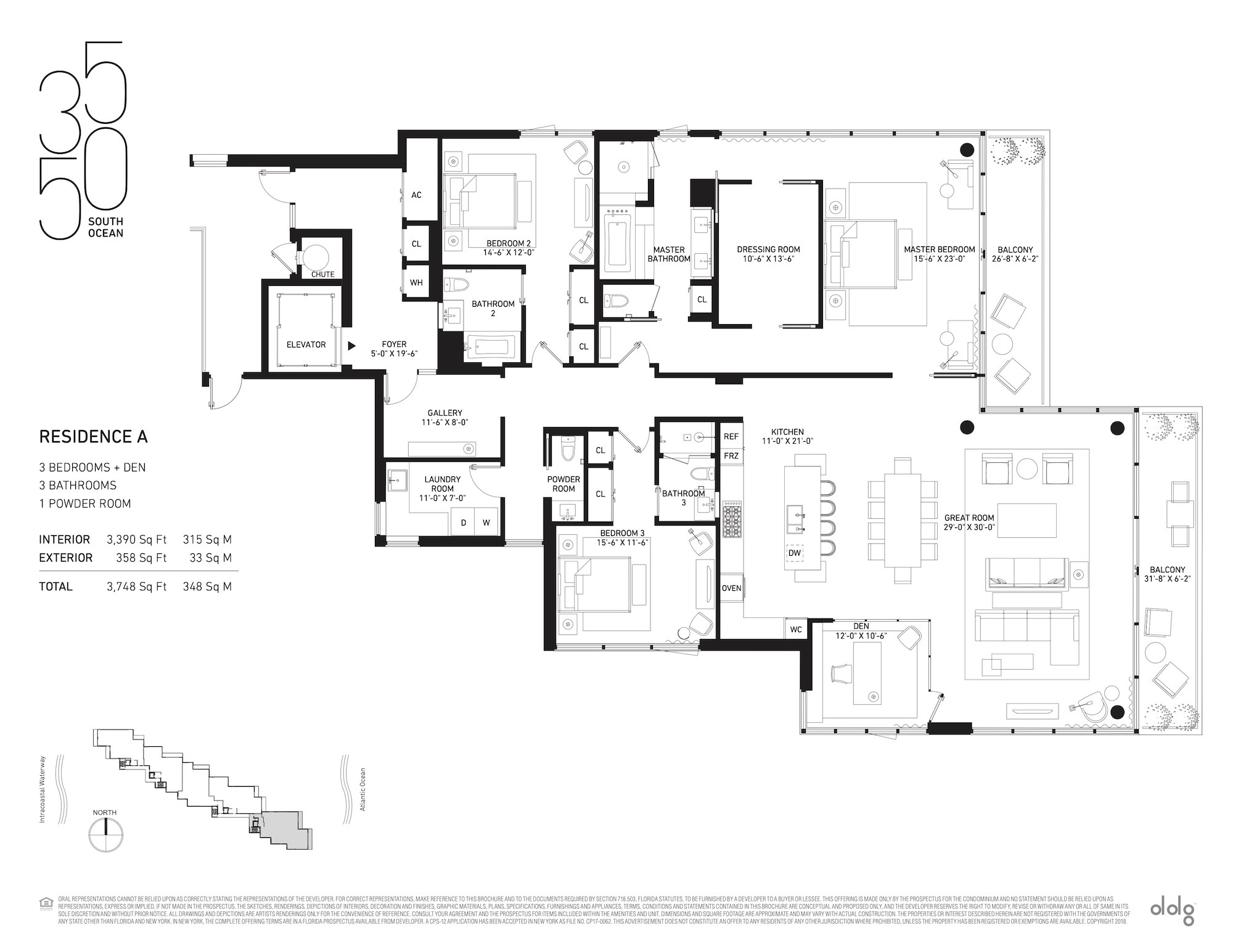 Floor Plan for 3550 South Ocean Floorplans, Residence A