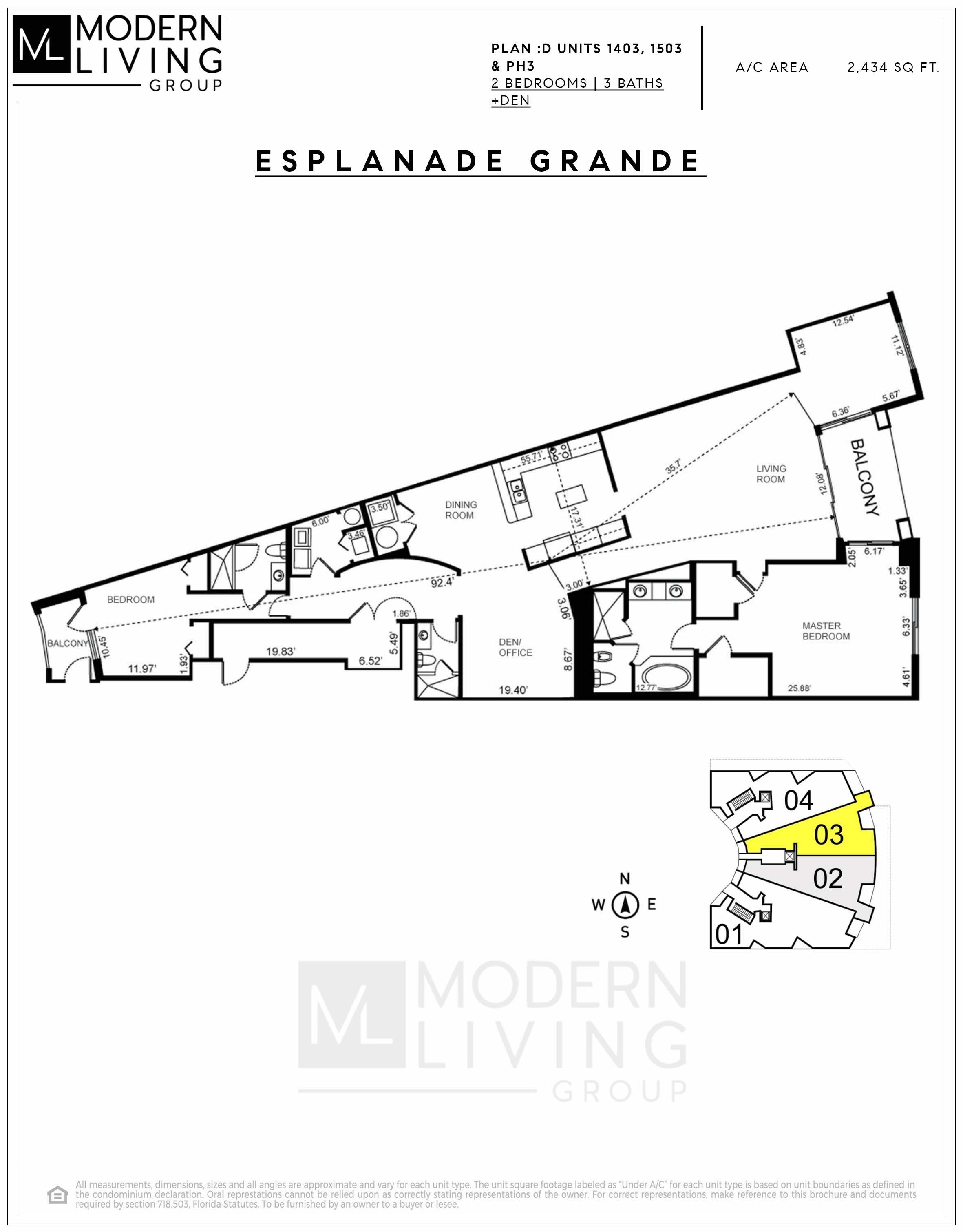 Floor Plan for Esplanade Grande Floorplans, Type D Units 1403, 1503 & PH3