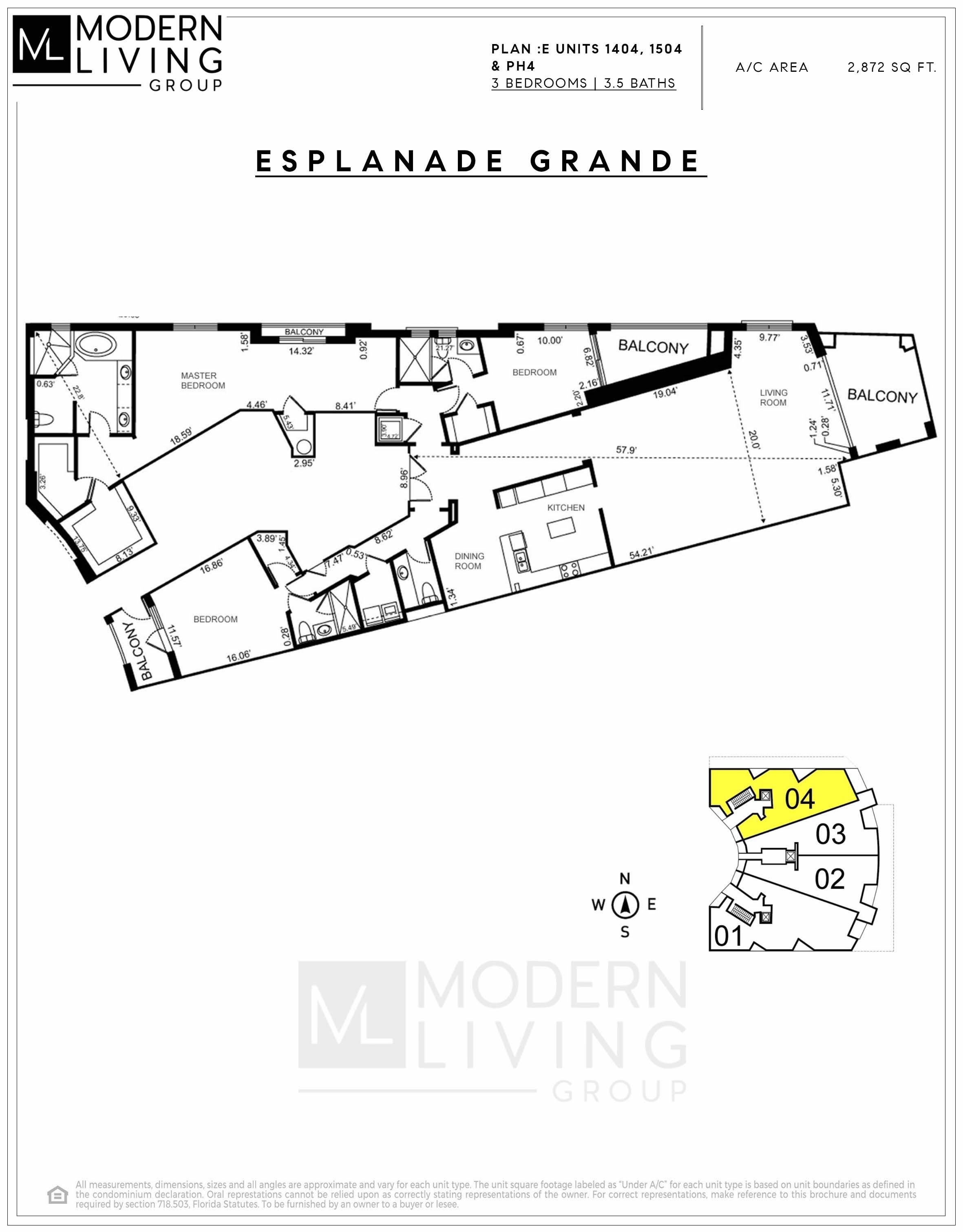 Floor Plan for Esplanade Grande Floorplans, Type E Units 1404, 1504 & PH4
