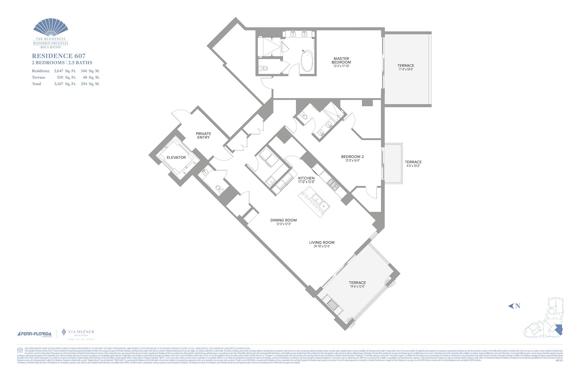 Floor Plan for Residence at Mandarin Oriental Floorplans, Residence 607