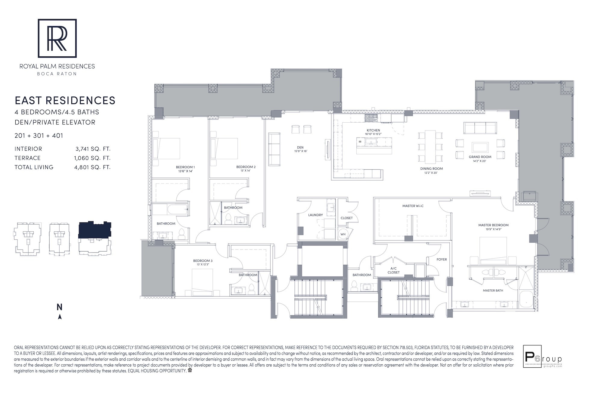 Floor Plan for Royal Palm Residences Floorplans, East Residences 201 + 301 + 401