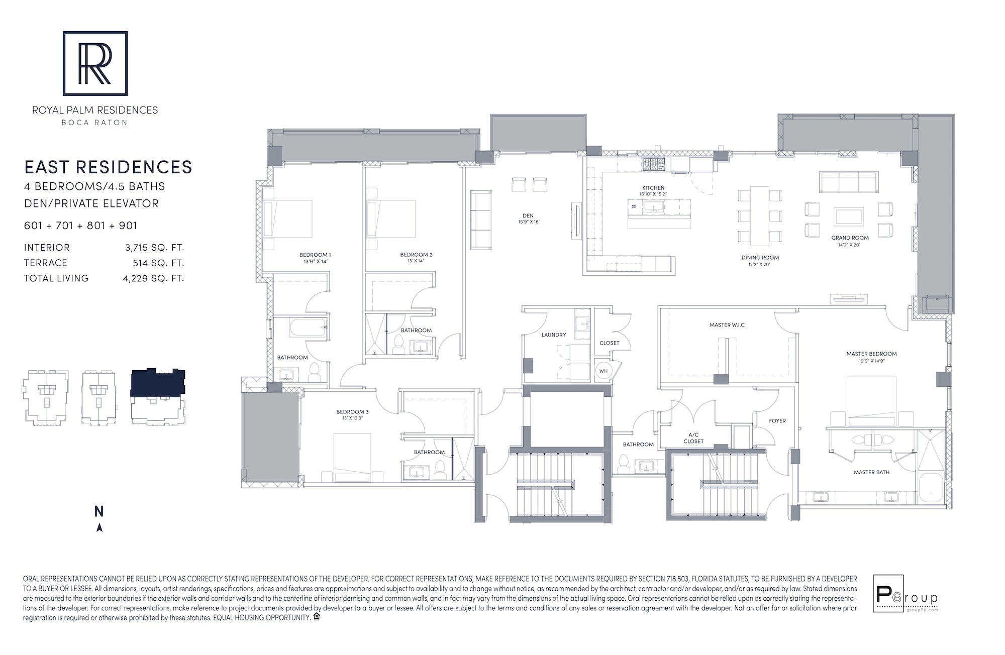 Floor Plan for Royal Palm Residences Floorplans, East Residences 601 + 701 + 801 + 901