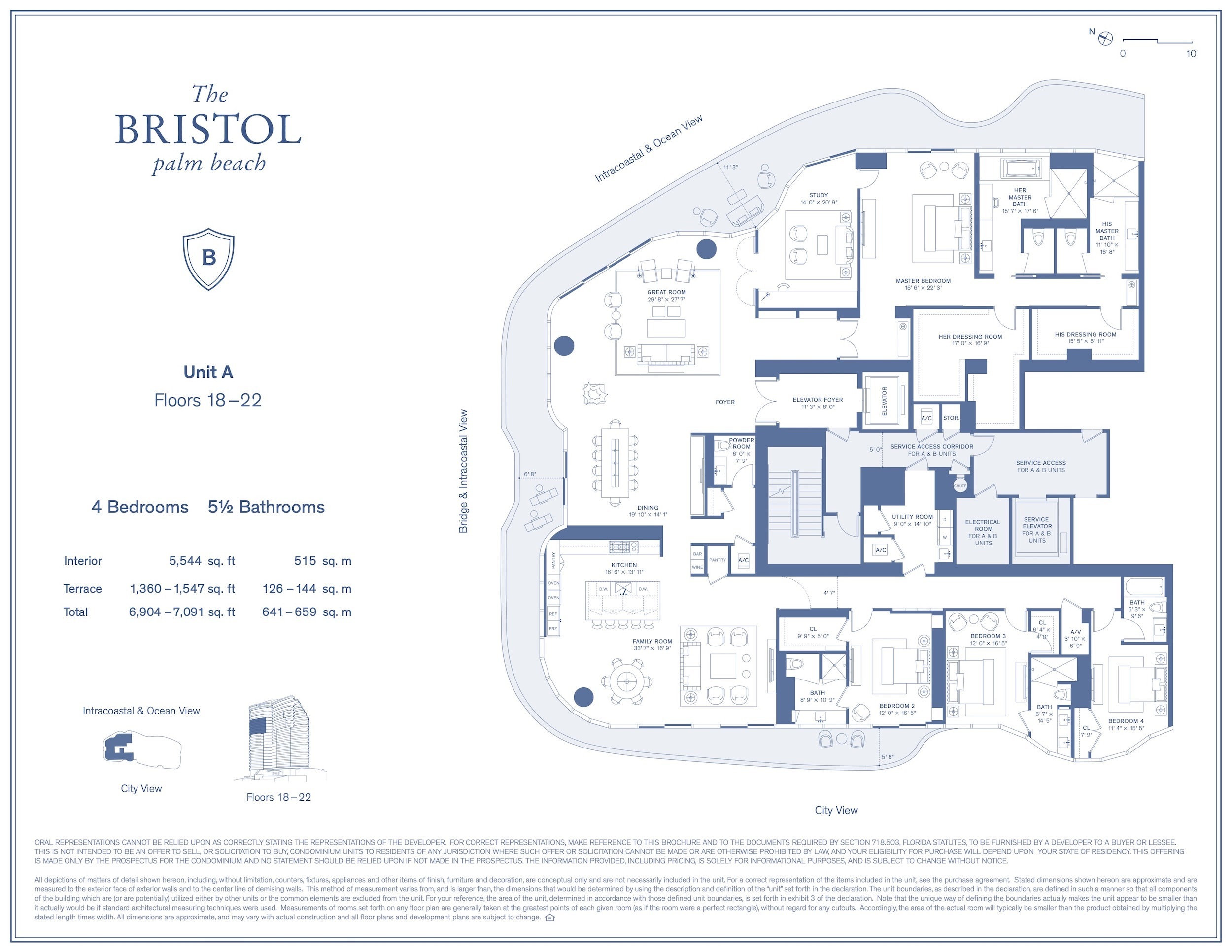 Floor Plan for The Bristol Palm Beach Floorplans, A Floors 18-22