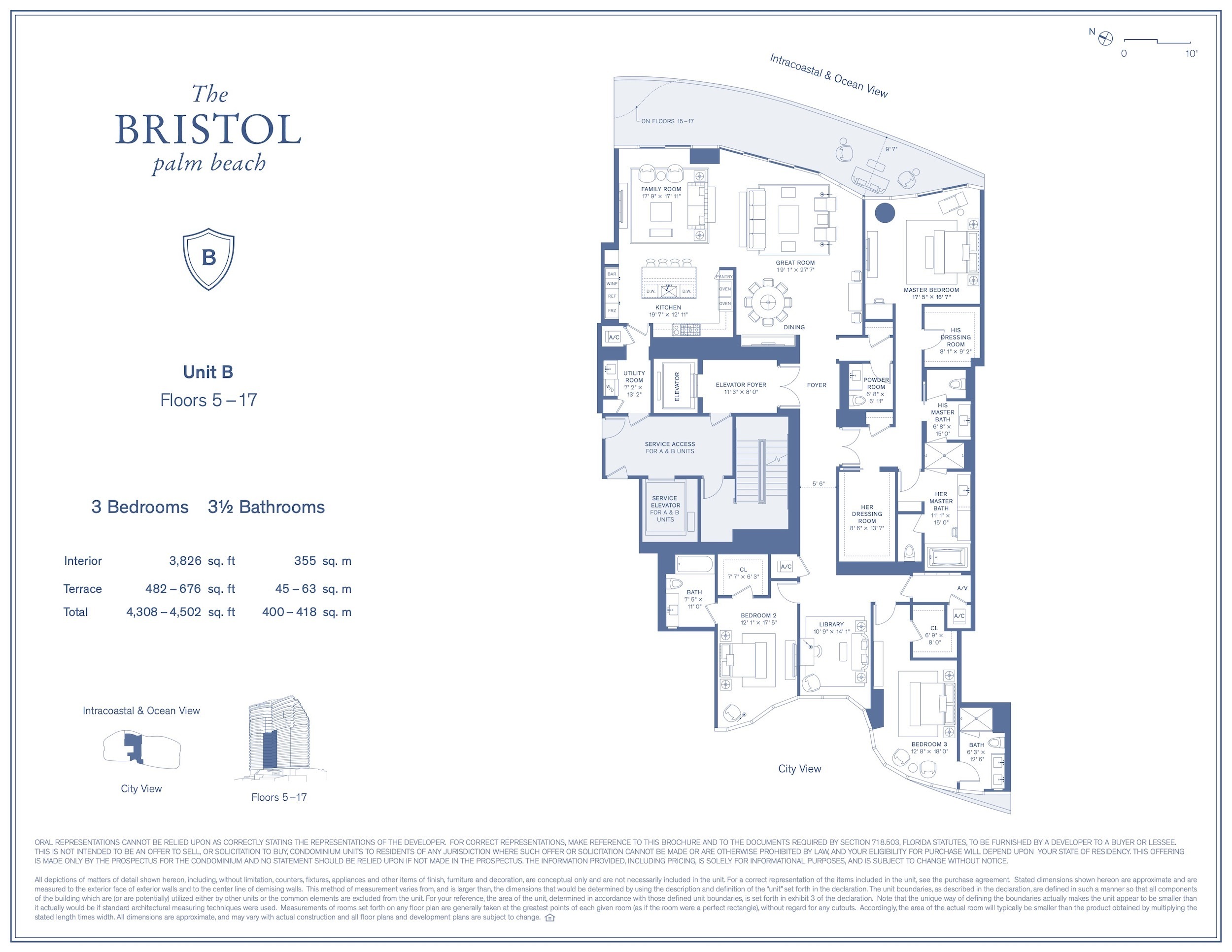 Floor Plan for The Bristol Palm Beach Floorplans, B Floors 5-17